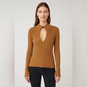 RW&CO. Brown Ribbed Knit Hook & Eye Women's Keyhole Top Size L